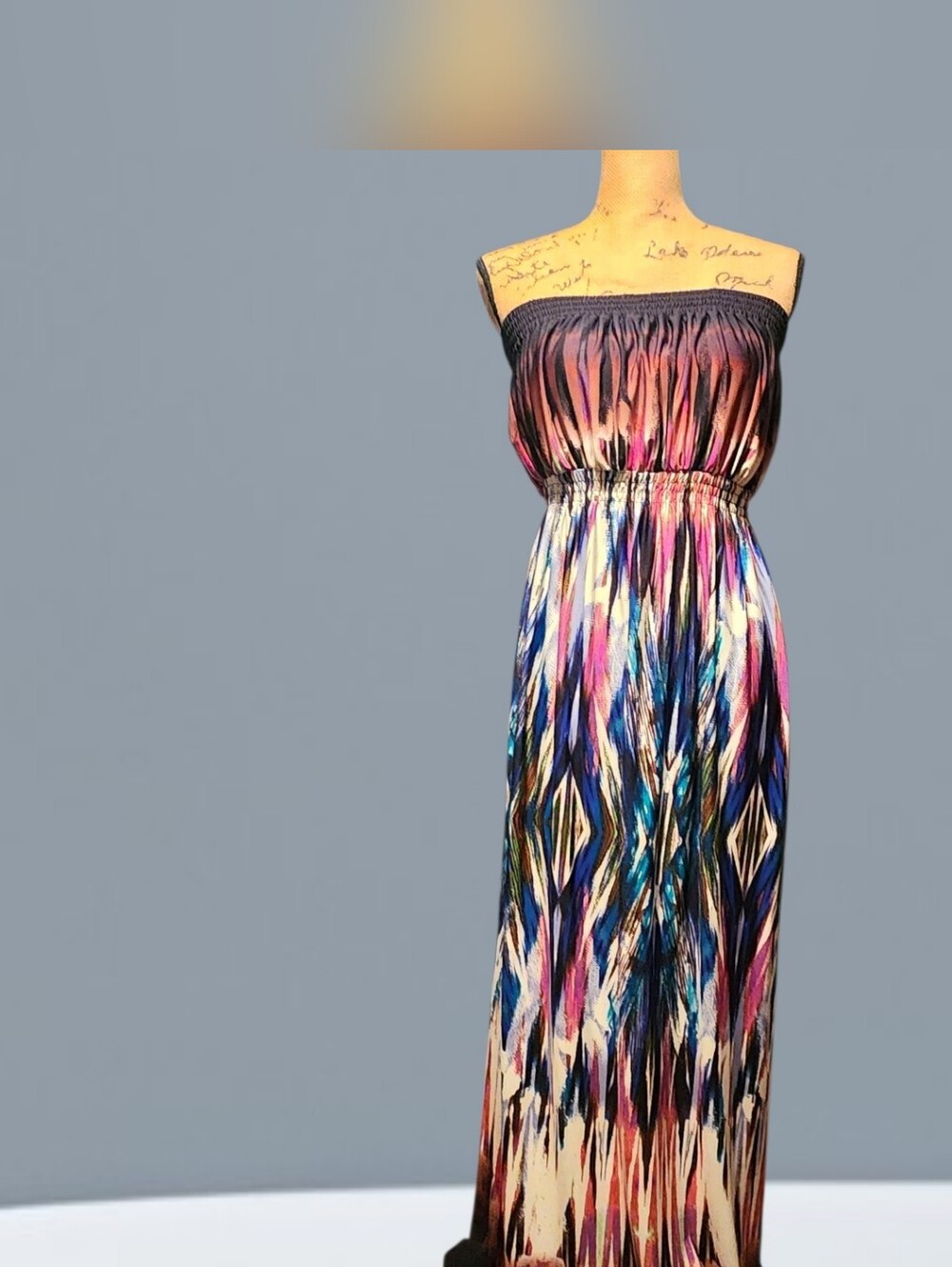Colorful Abstract Strapless Maxi Dress By Indigo